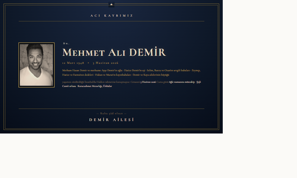 Tek Sütun Anıt vefat ilanı şablonu
