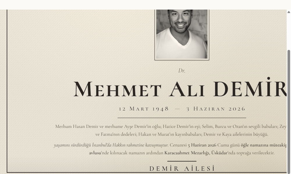 Mermer Heykel vefat ilanı şablonu